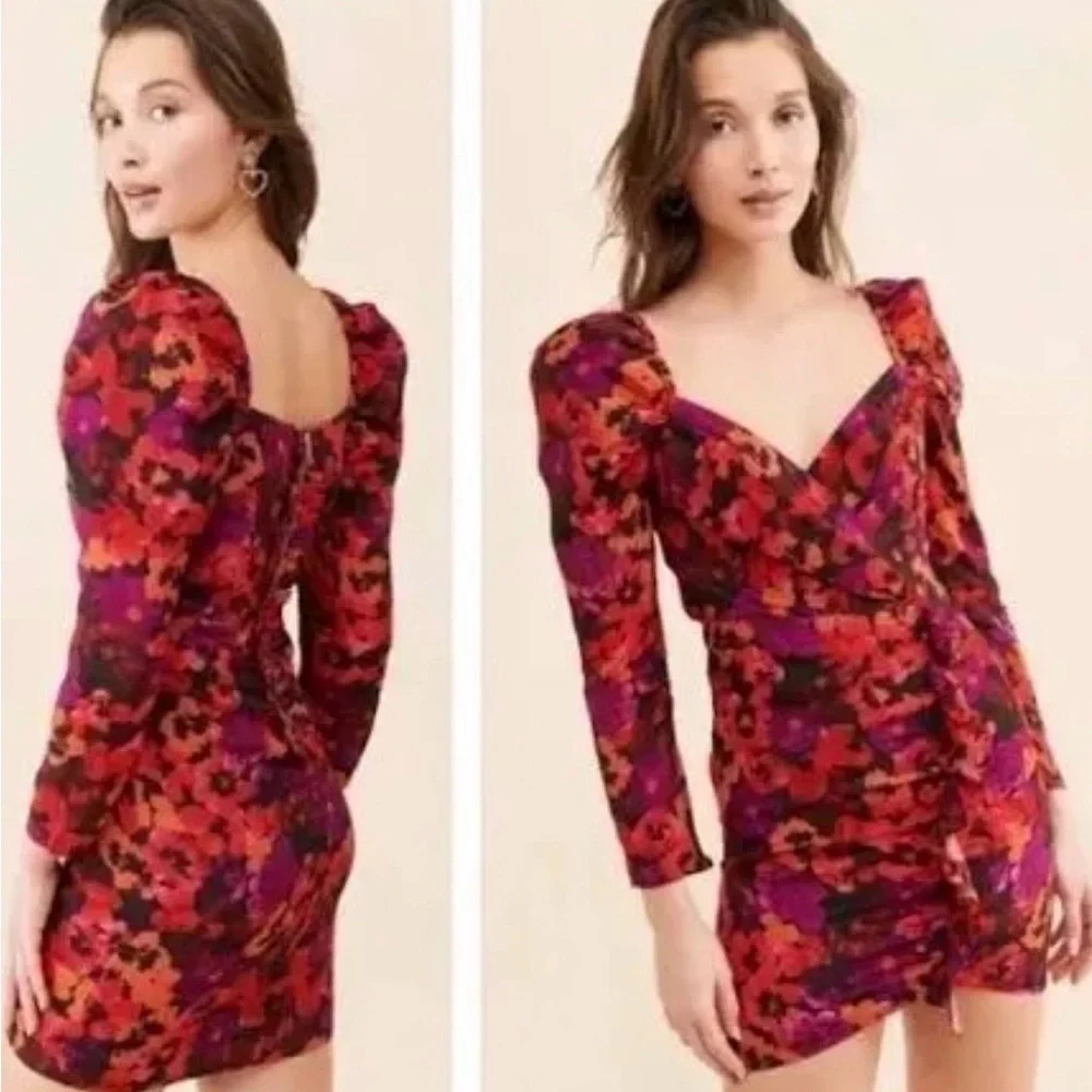 NWT SAYLOR Revolve Red and Purple Floral Mini Dress. Size Small. MSRP: $364‎
